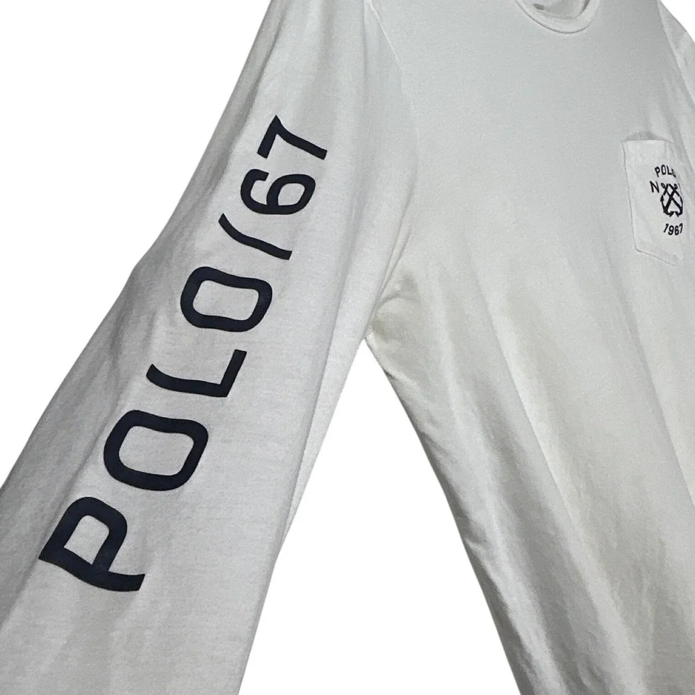 Polo Ralph Lauren Mens White Nautical Anchor Pocket Long Sleeve T-Shirt‎ Large